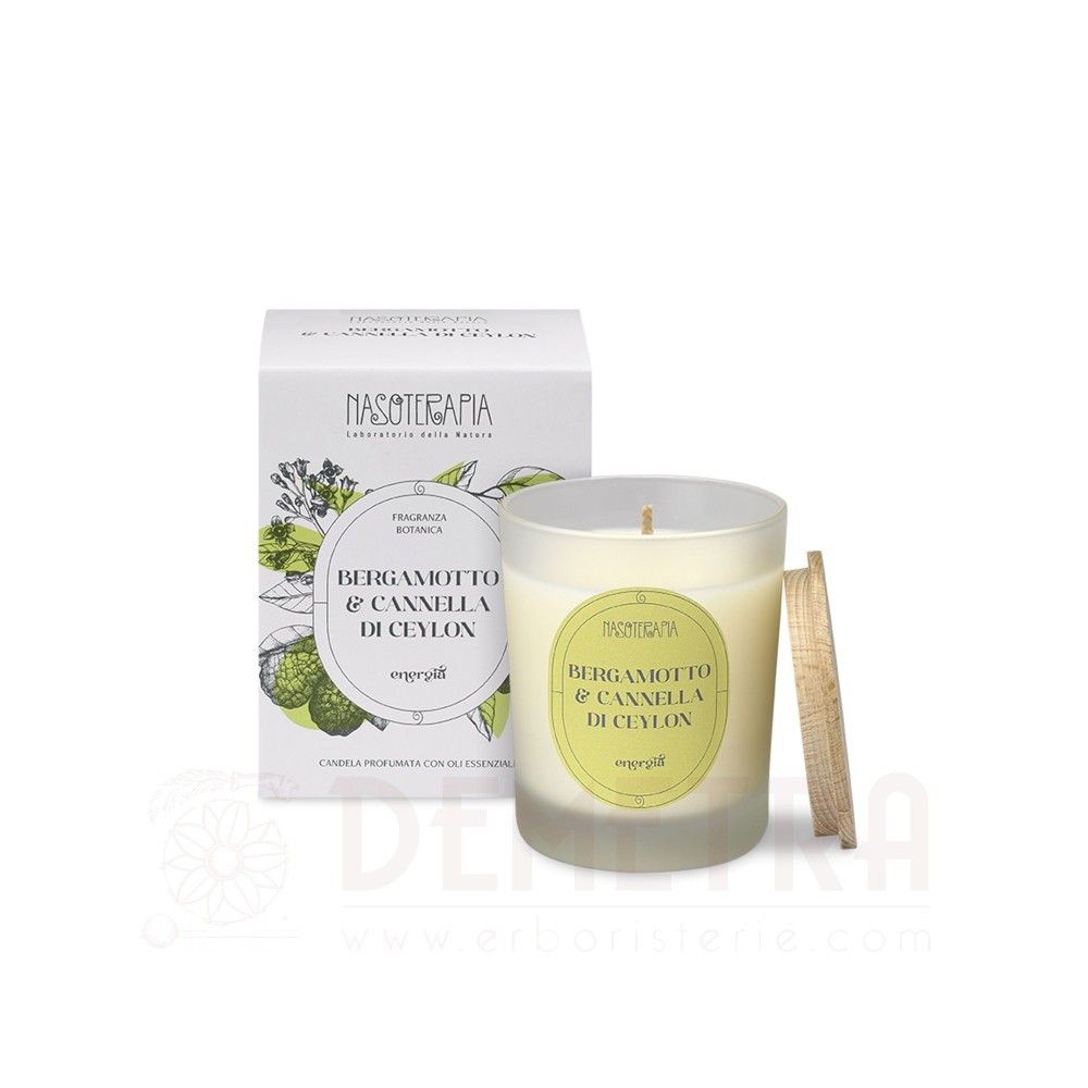 Candela di cera vegetale profumata Bergamotto e Cannella di Ceylon 180g Nasoterapia