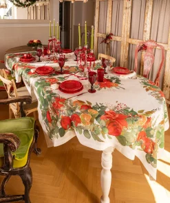 Tessitura Toscana Telerie Tovaglia Natalizia E/O Runner In Puro Lino Garland Glee