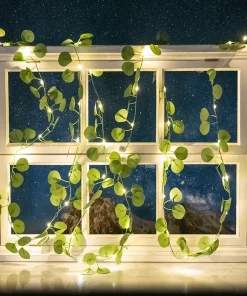 Catena decorata con foglie di eucalipto a energia solare 50 Led 5 metri Bianco caldo Aigostar