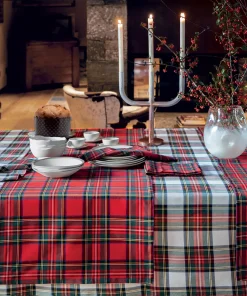 Bossi Tovaglia E/O Runner In Cotone Scott Tartan Bianco 336