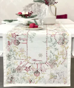Blumarine Runner Natalizio In Panama Di Cotone Antimacchia Bianco Natale