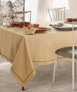 David Home Tovaglia In Lino Con Orlo E Piping Con Tovaglioli Piper